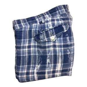 Polo Ralph Lauren Mens 42‎ Shorts 100% Linen Blue White Plaid India Madras